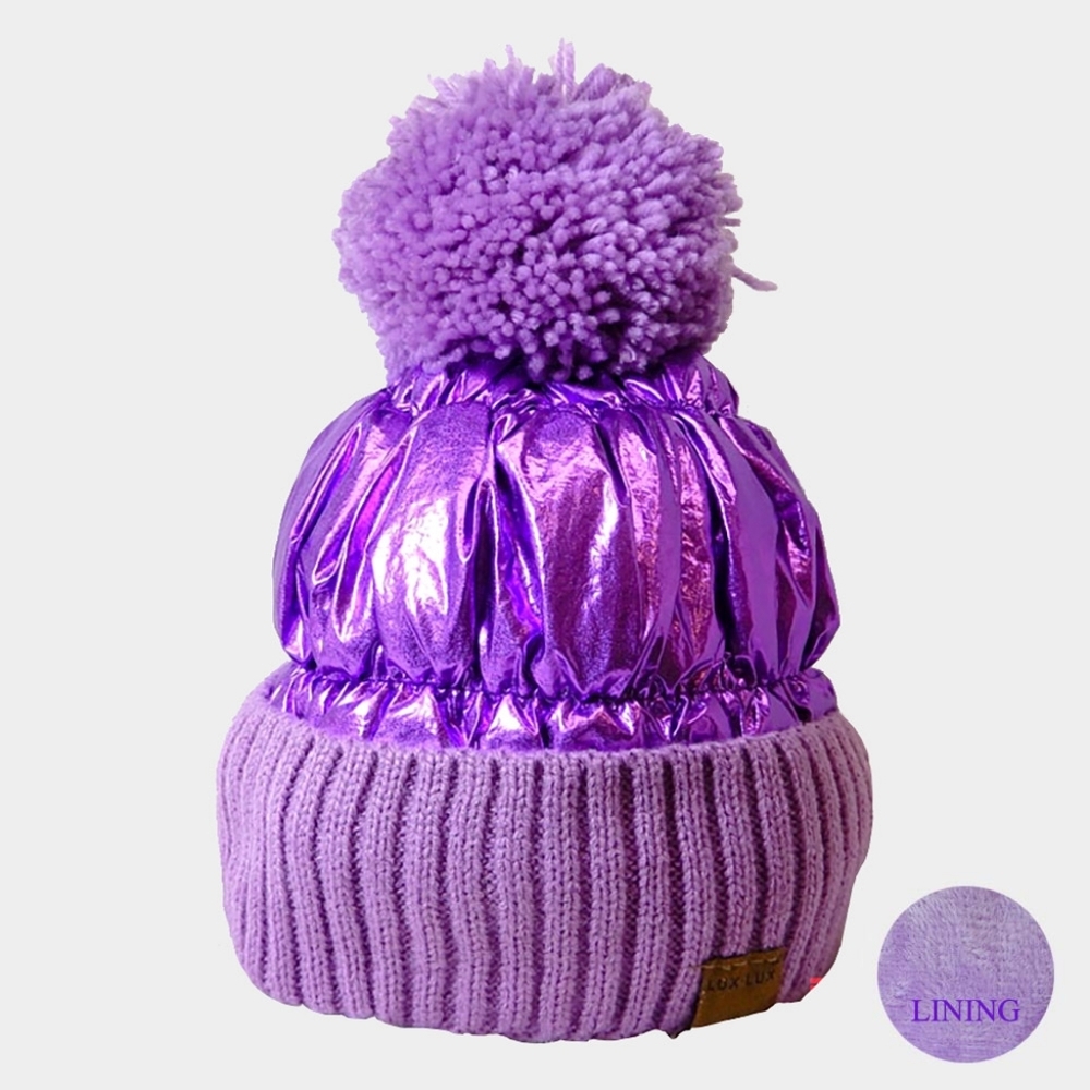 Puffer Knit Pom Pom Beanie Hat